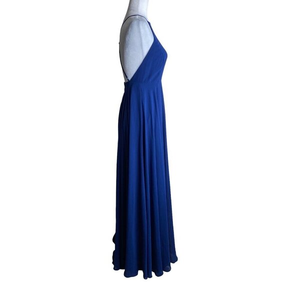 Lulus Mythical Kind of Love Chiffon Flowy Blue Halter Neck Maxi Gown Dress Sz S - Picture 10 of 15